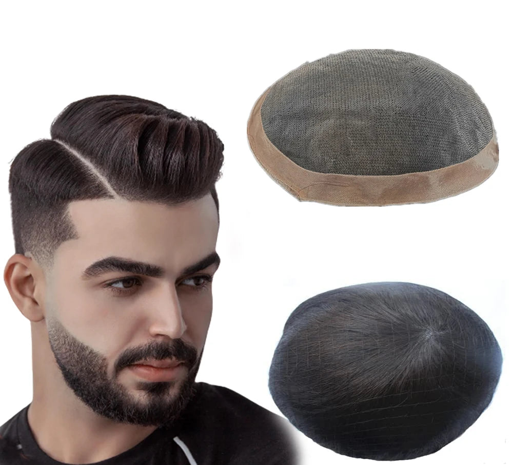 Fine Mono Toupee for Men Natural Black Human Hair