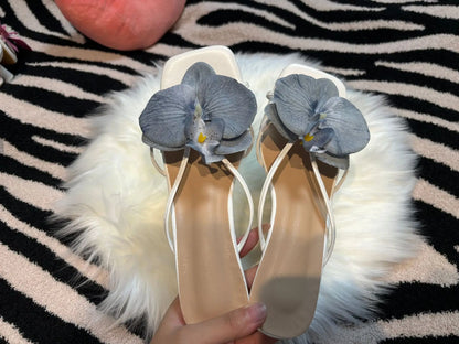Orchid Flower High Heeled Slingback Shoes for Women