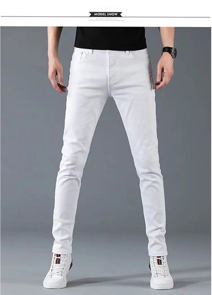 Mens Slim Fit Denim Pencil Pants Black White Stretch Jeans
