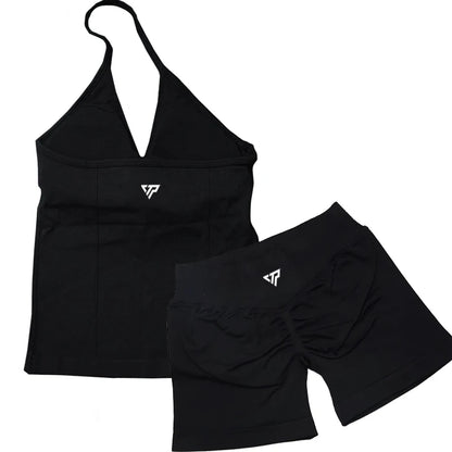 Seamless Lace-Up Bra and Shorts Yoga Set for Women