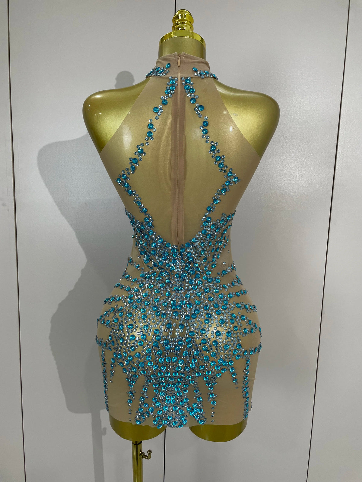 Sparkly Rhinestones Mesh See Through Dress for Women