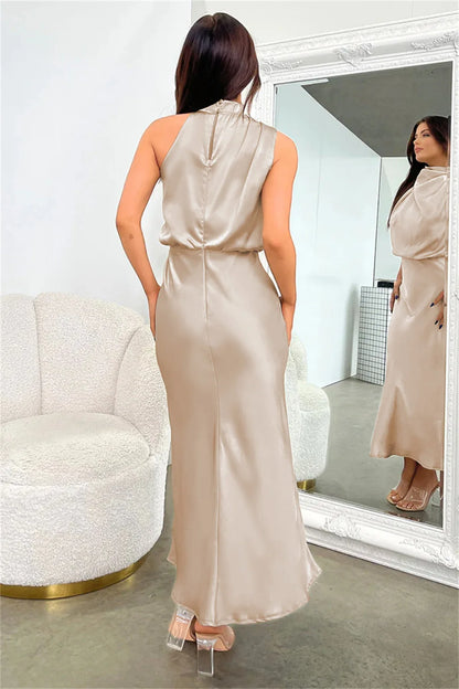 Elegant Silk Satin Sleeveless Long Dress for Women