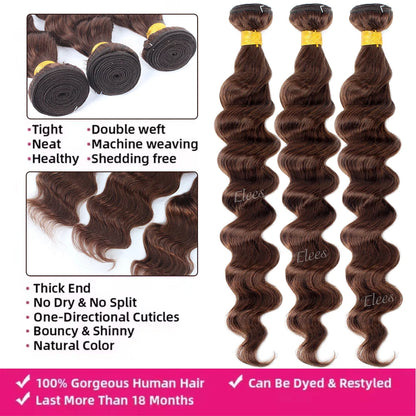 Chocolate Brown Loose Wave Human Hair Bundles with Closure