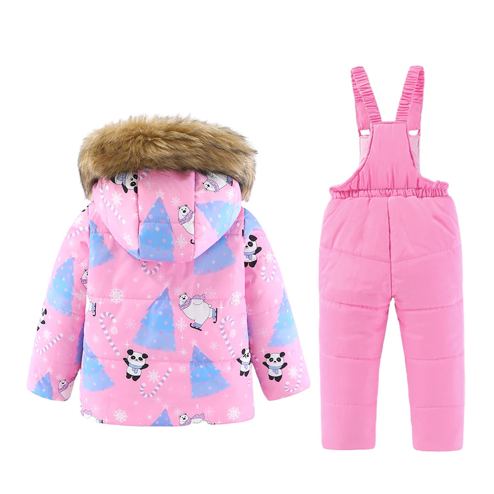 Kids Hooded Ski Suit Cotton Winter Outerwear