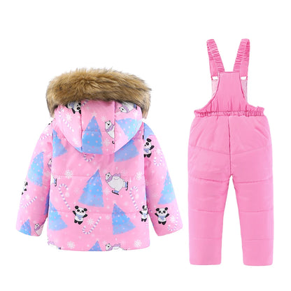 Kids Hooded Ski Suit Cotton Winter Outerwear