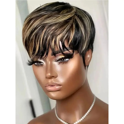 Short Pixie Cut Glueless Human Hair Wig Natural Black
