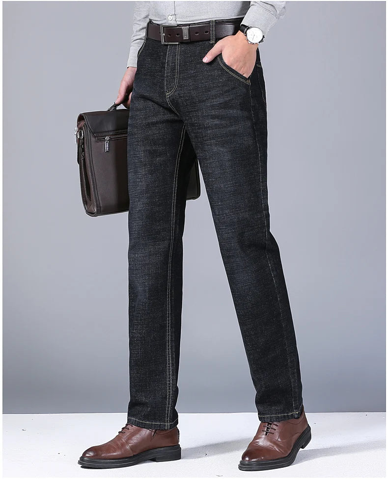 Men's Black Blue Stretch Jeans Casual Slim Fit Trousers