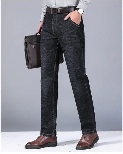 Men's Black Blue Stretch Jeans Casual Slim Fit Trousers