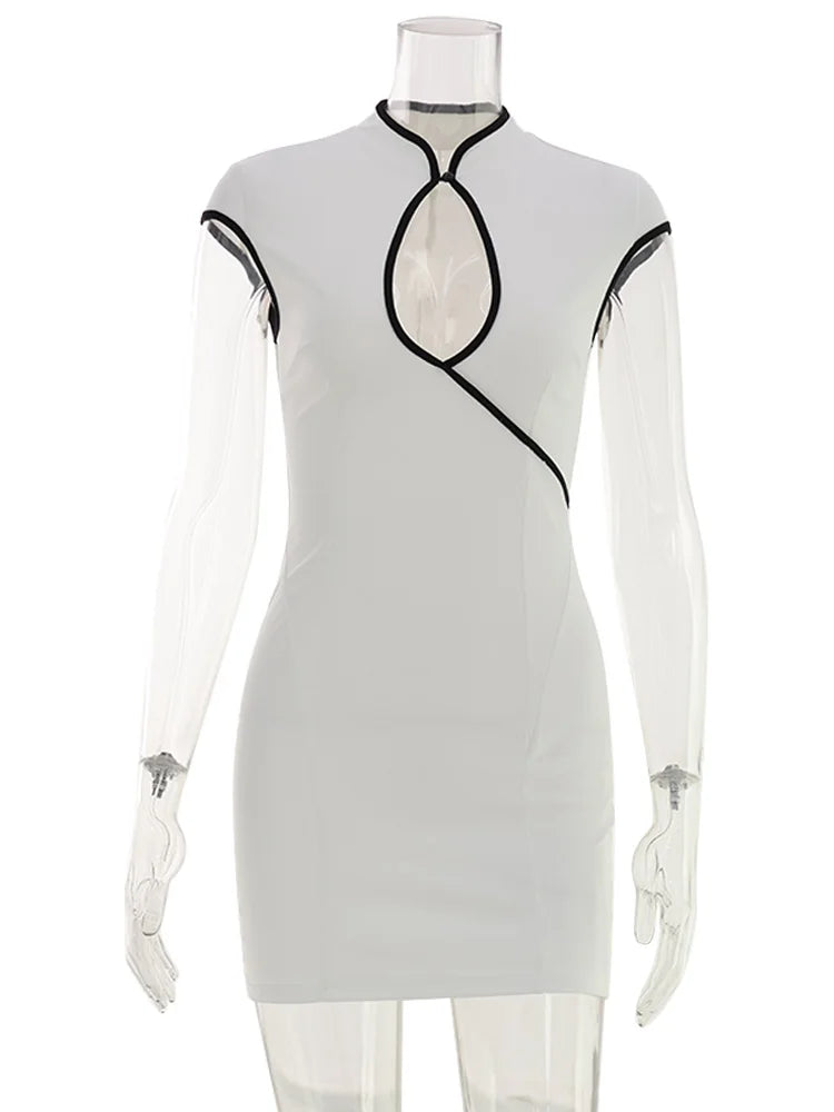 Huhugirl Color Block Hollow Out Mini Dress for Women