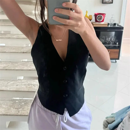 MUJER Off Shoulder Black White Cropped Vest