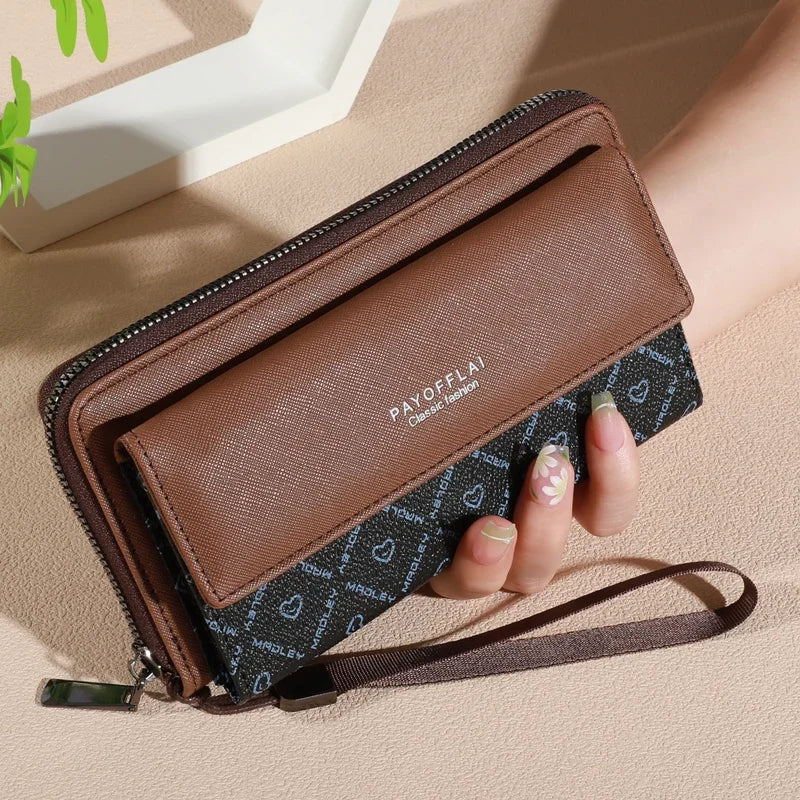 Men's Faux Leather Double Layer Wallet with Zippered Card Holder