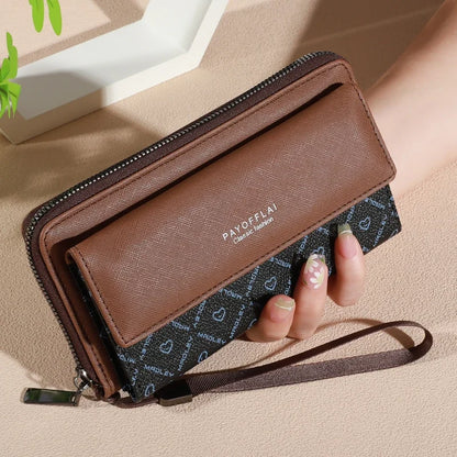 Men's Faux Leather Double Layer Wallet with Zippered Card Holder