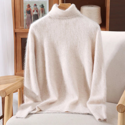Mink Fur High Collar Pullover Sweater for Women