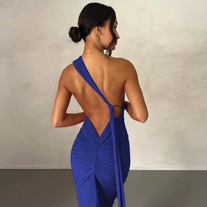 Hugcitar One Shoulder Backless Maxi Dress Women