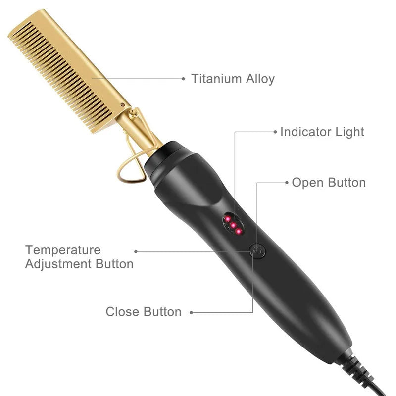 Hot Comb Hair Straightener Brush Copper Black 30cm