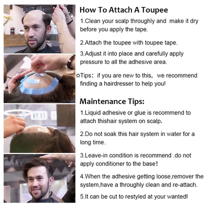Curly Human Hair Toupee for Men Full PU Natural Color