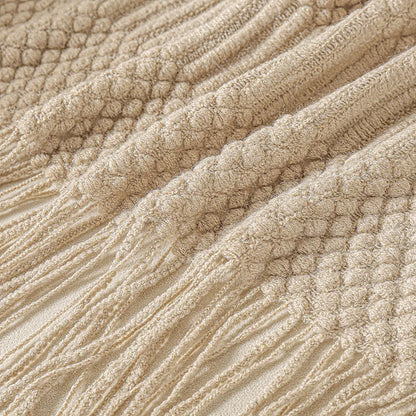 Khaki Knitted Acrylic Blanket with Tassels