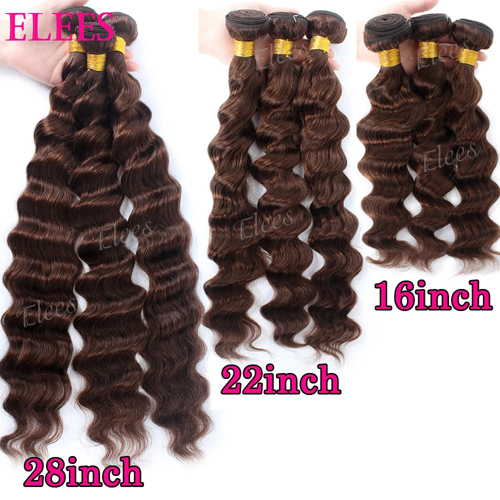 Chocolate Brown Loose Wave Human Hair Bundles with Closure