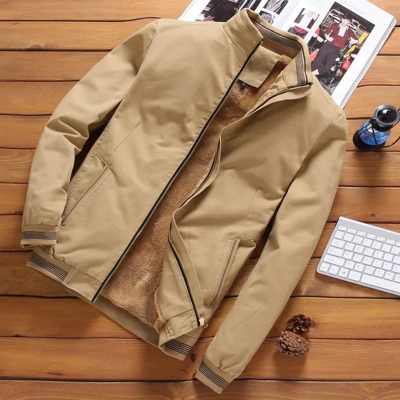 Men's Thickened Fleece Aviator Jacket in Solid Color