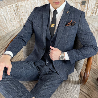 Modified Plaid Three-Piece Suit for Men