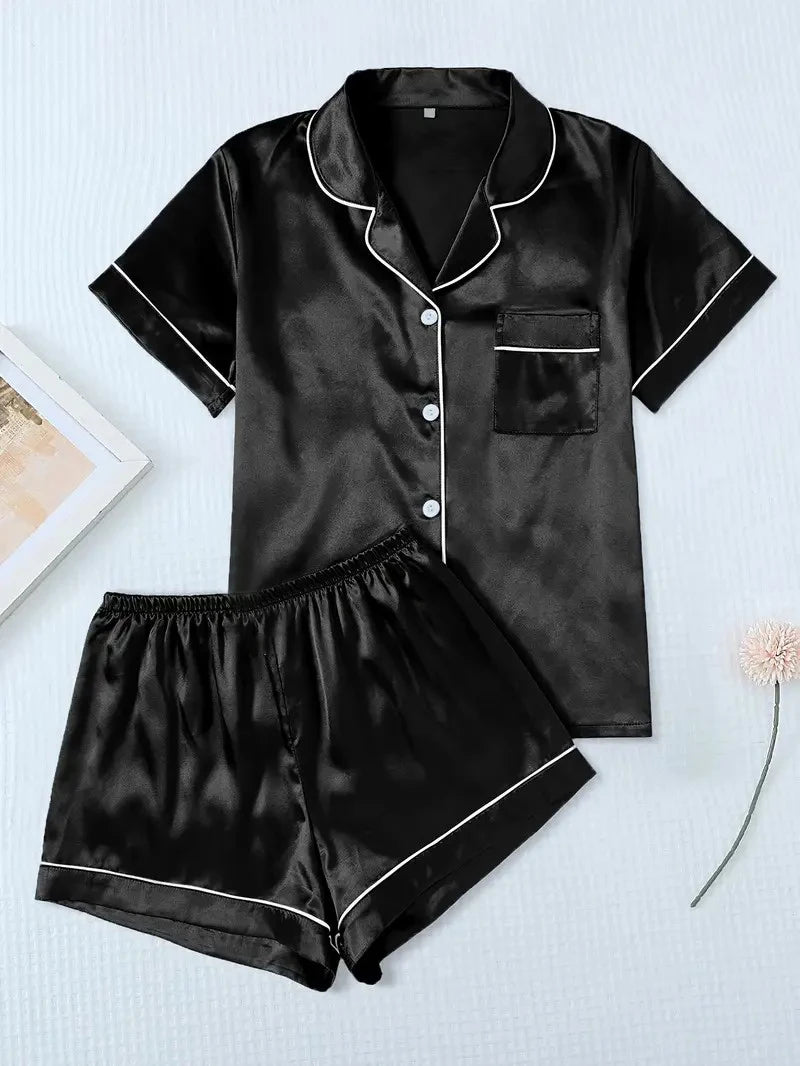 Silk Satin Pajamas Set for Women with Button-Down Design