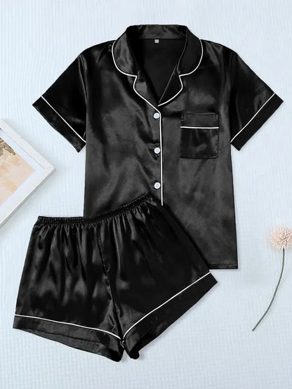 Silk Satin Pajamas Set for Women with Button-Down Design