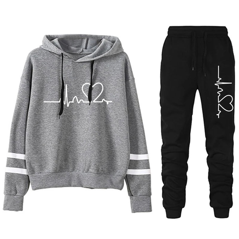 Womens Casual Stripe Hoodie and Sweatpants Set