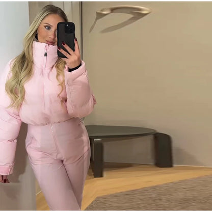 Faux Fur Hooded Women's Ski Jumpsuit with Zippers