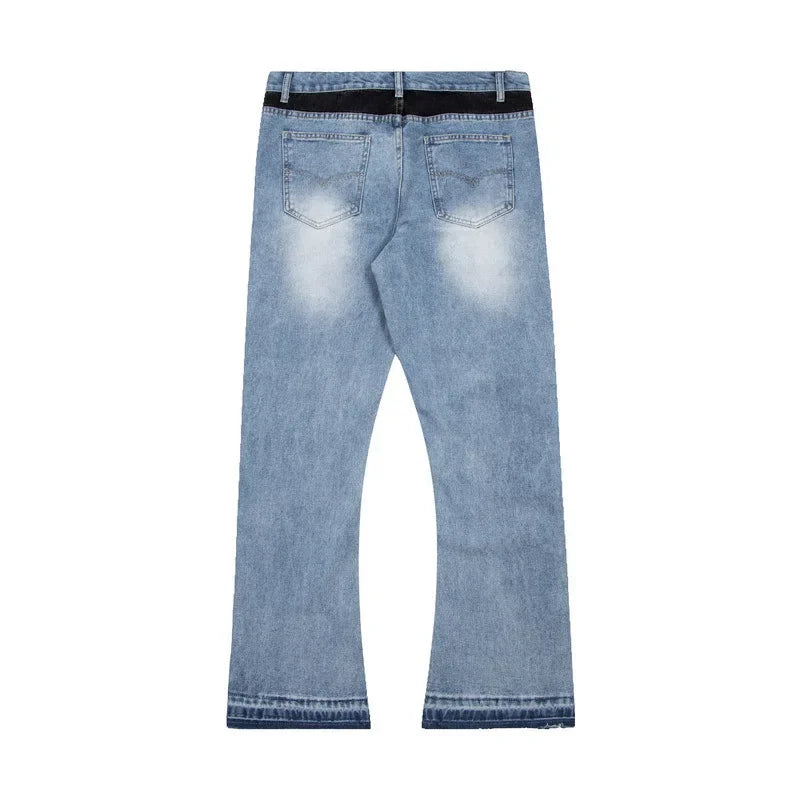 Washed Denim Trousers for Men with Micro-Flared Style