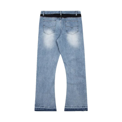 Washed Denim Trousers for Men with Micro-Flared Style
