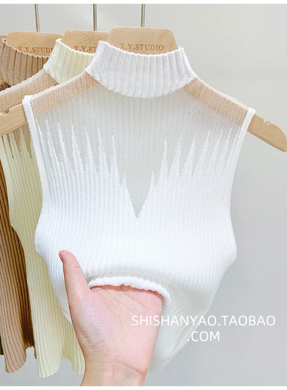 Mesh Knitted Tank Top Women Sleeveless Chic Cut Out