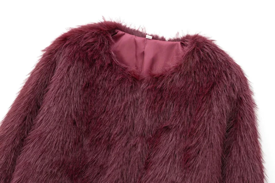Women's Faux Fur Round Neck Short Jacket
