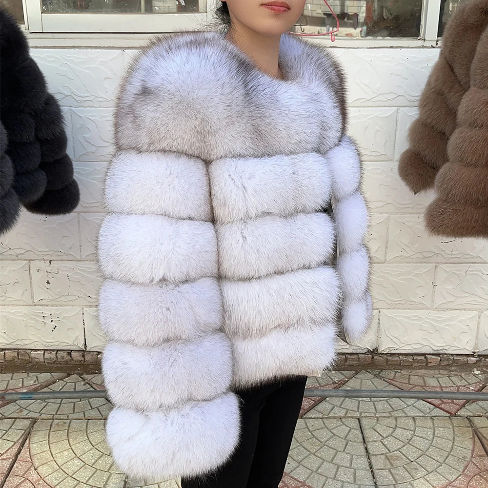 QUEENTINA Brown Fox Fur Coat for Women
