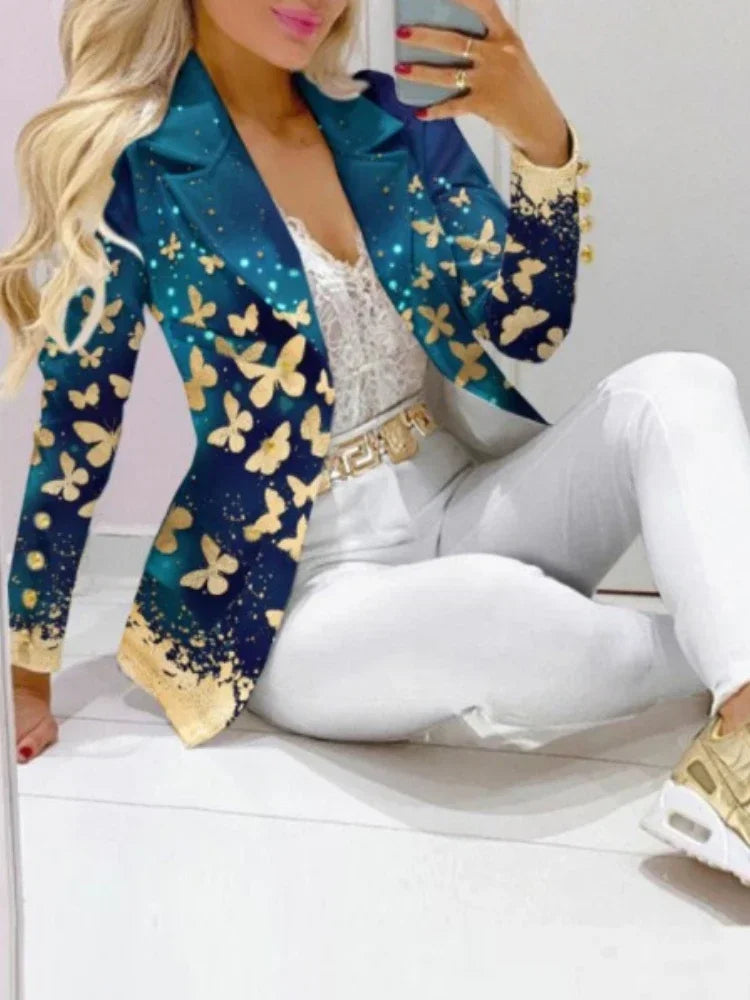 Paisley Butterfly Blazer Suit and Pants Set for Women