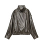 Black Long Sleeve Faux Leather Motorcycle Jacket
