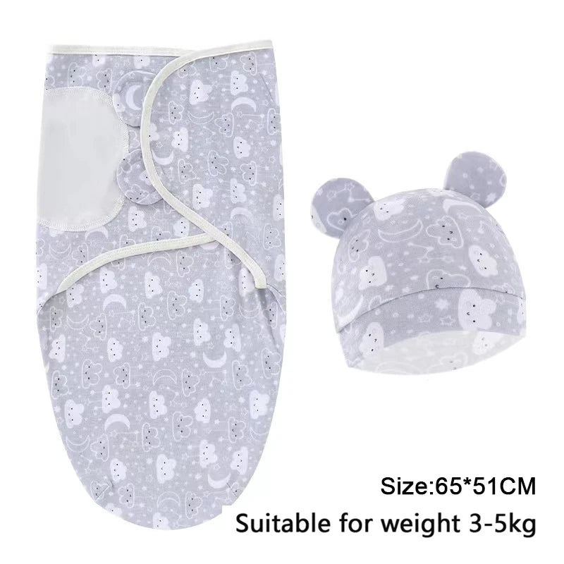 Cotton Cartoon Printed Baby Blanket Hat Set