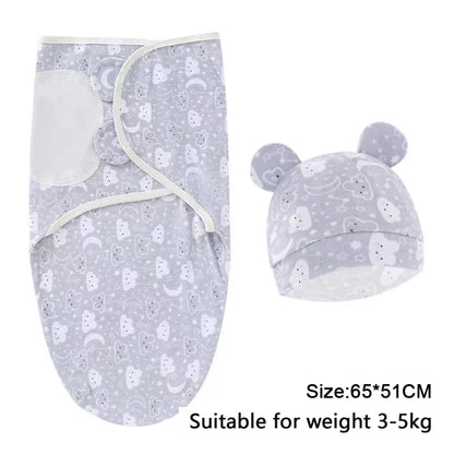 Cotton Cartoon Printed Baby Blanket Hat Set
