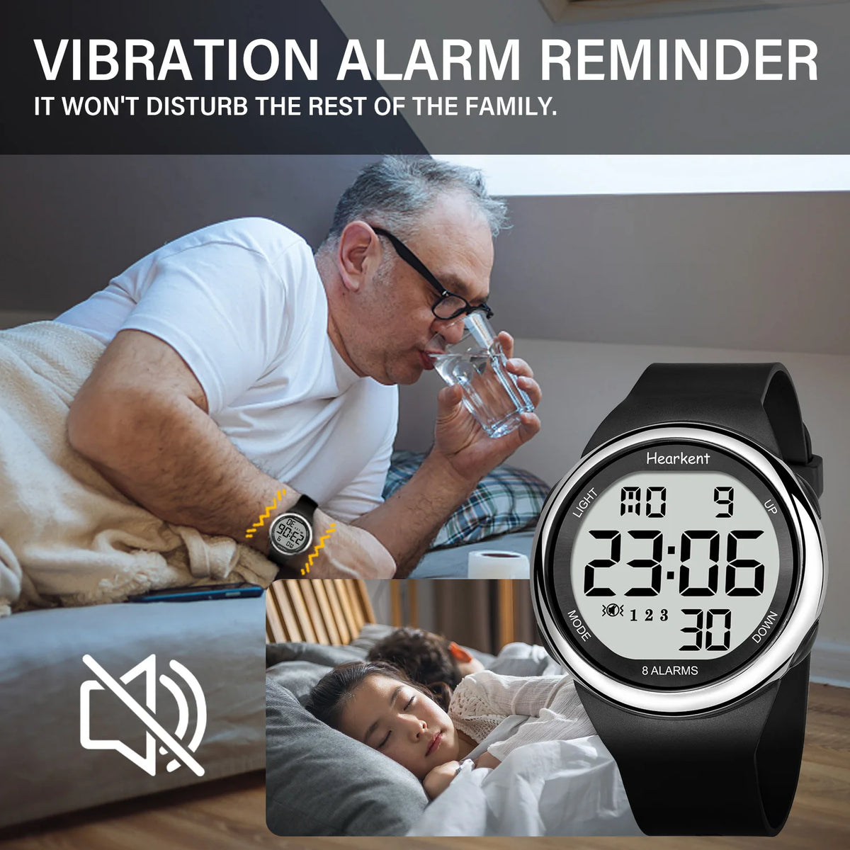 Hearkent 8 Alarm Waterproof Digital Wristwatch