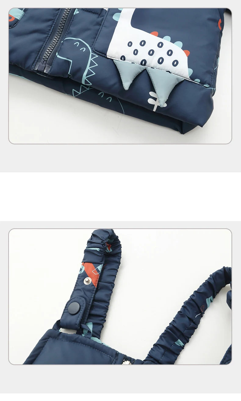 Children's Hooded Parka Down Jacket with Dinosaur Design