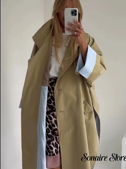 Women's Windproof Trench Coat Loose Fit Overcoat