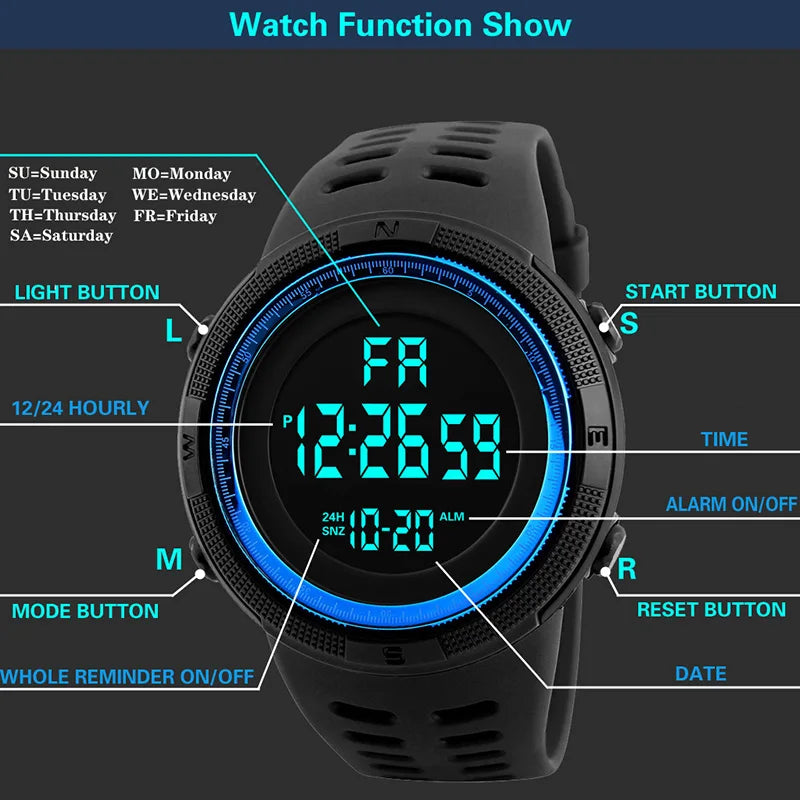 Men's Military Sports LED Digital Watch with Luminous Features