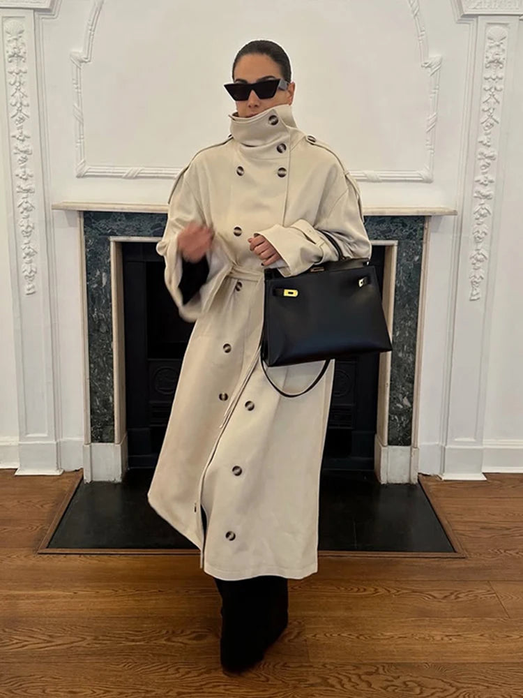 Women's Double Breasted Long Trench Coat Windbreaker