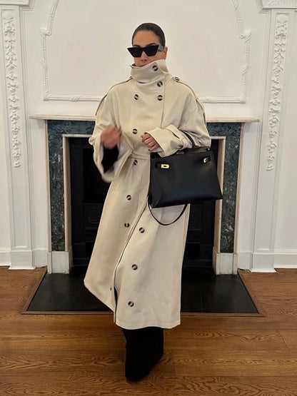 Women's Double Breasted Long Trench Coat Windbreaker