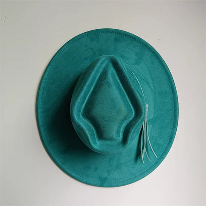 Dark Turquoise Suede Fedora Hat for Men and Women