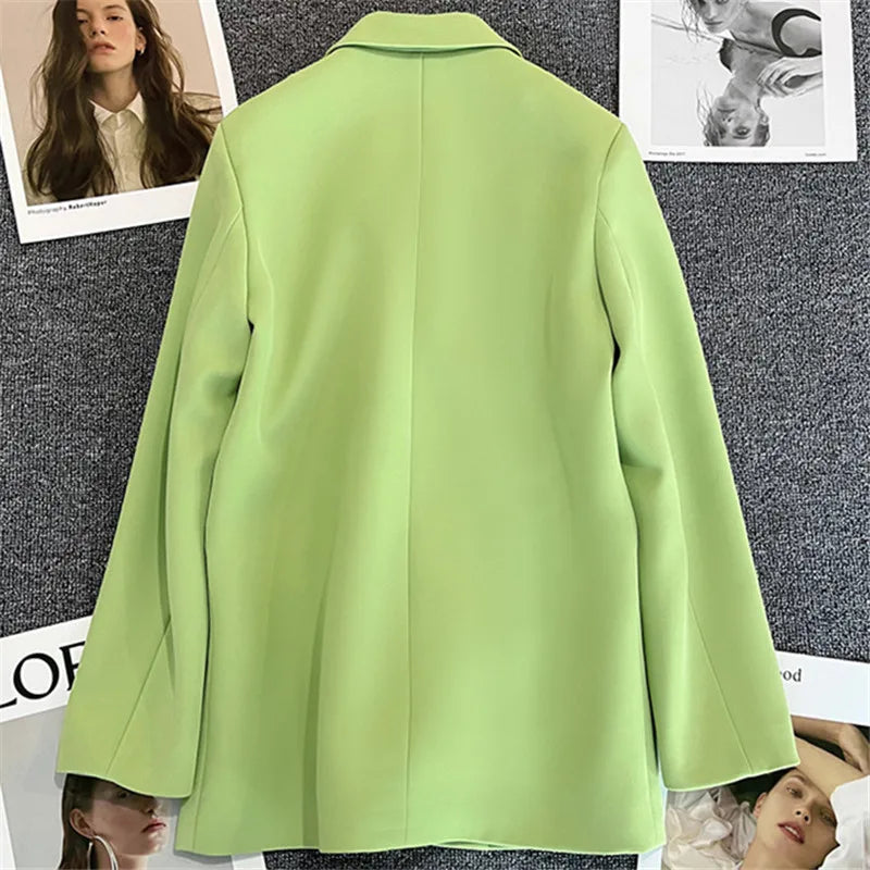 Candy Color Slim Blazer with Notched Collar and Metal Buttons
