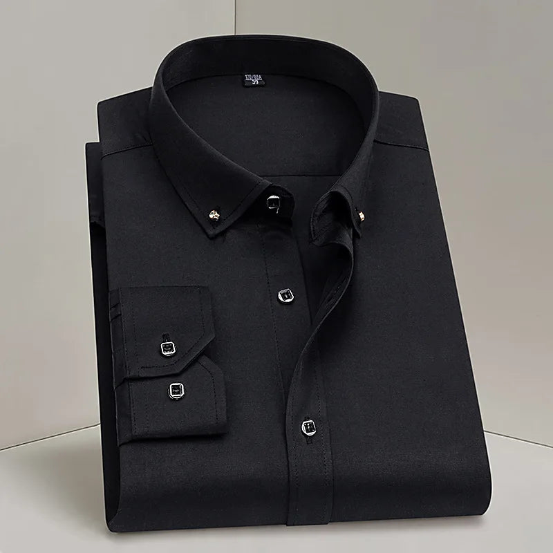 Men's Formal White Dress Shirt Long Sleeve Cotton Blend