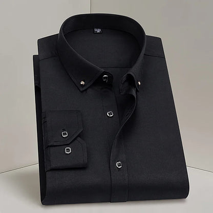 Men's Formal White Dress Shirt Long Sleeve Cotton Blend