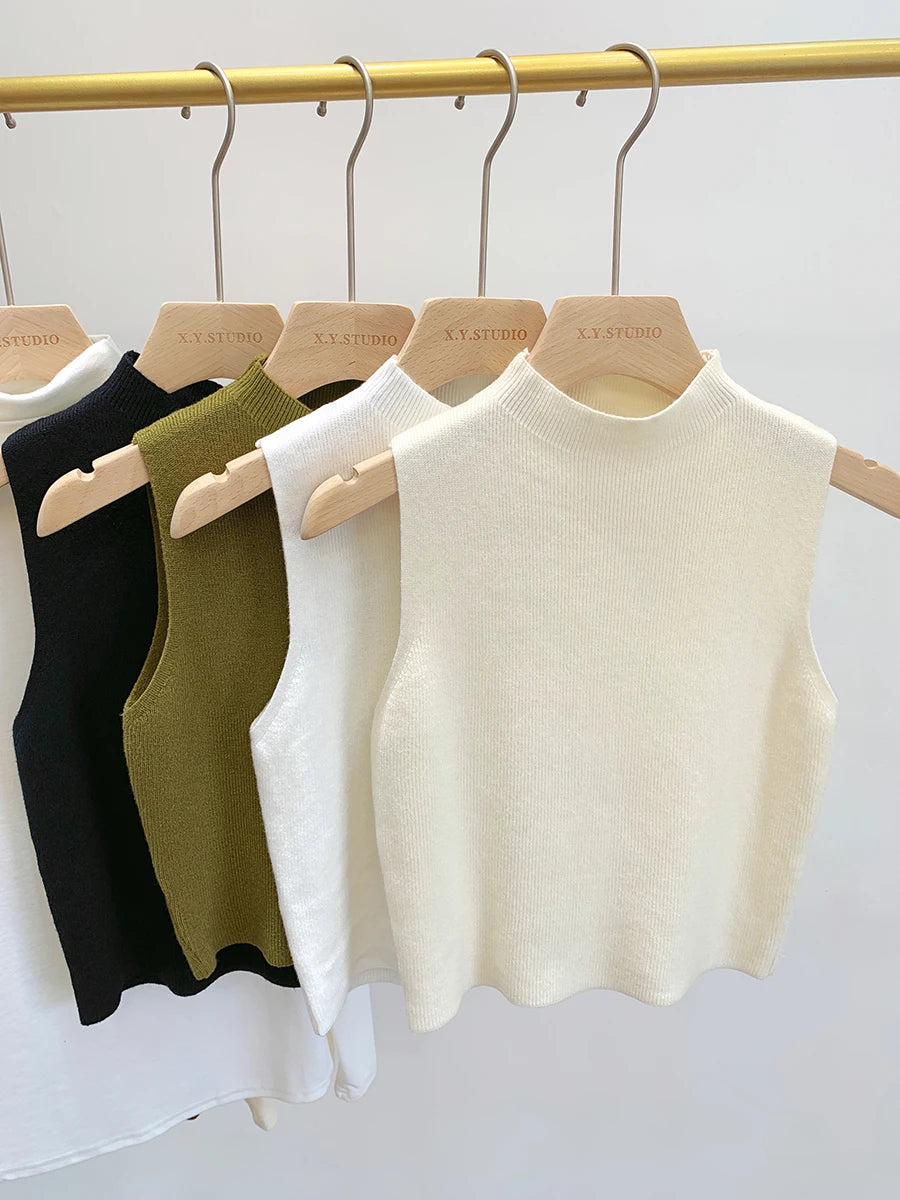 Women Slim Knitted Tank Top Sleeveless Solid Sweater