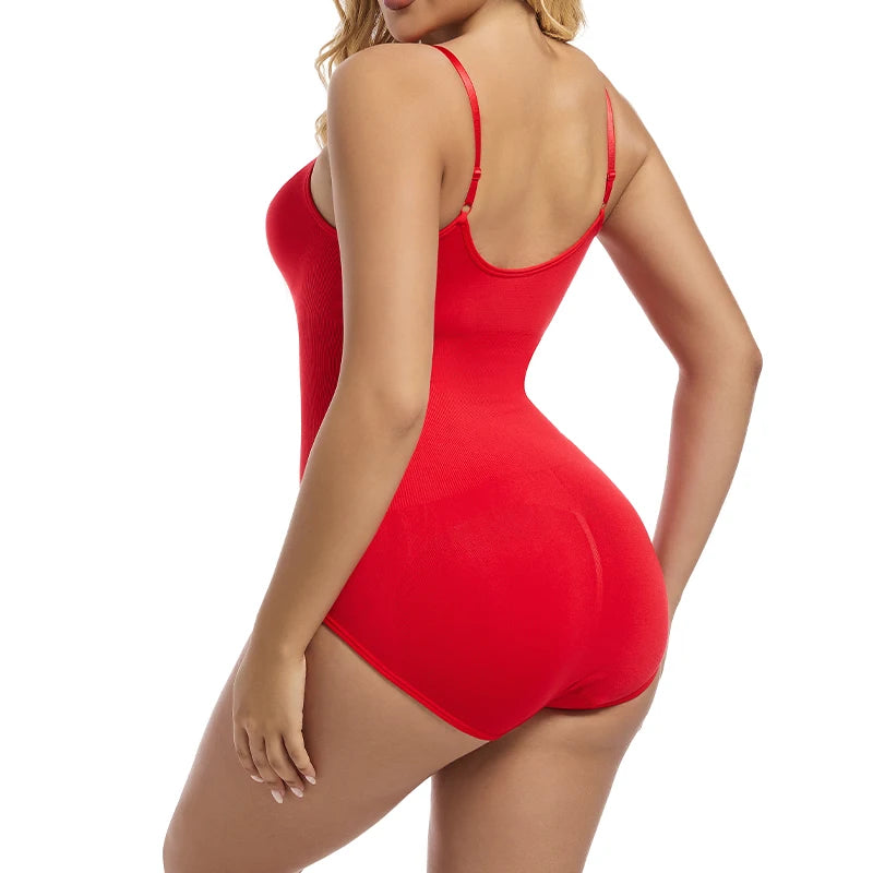Women Seamless V-Neck Bodysuit Shapewear Red Blue