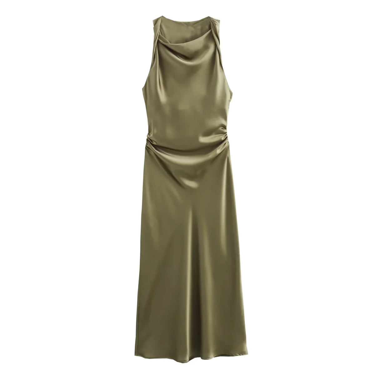 Satin Midi Dress for Women Sleeveless Elegant Evening Dress